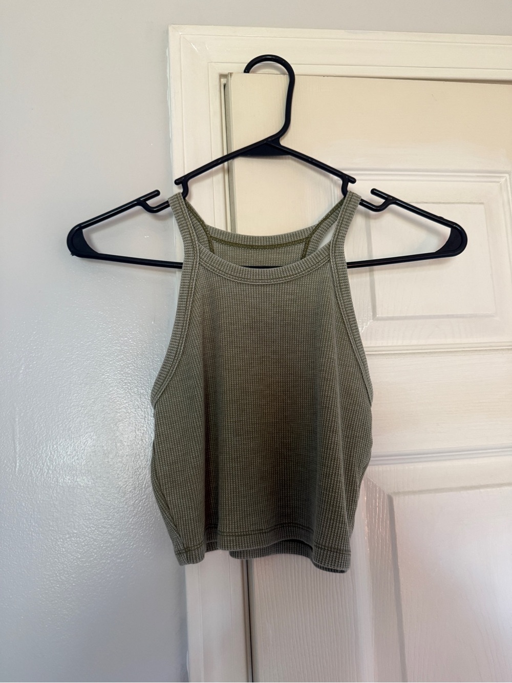 American Eagle Outfitters Olive Ribbed Cropped High-Neck Tank
